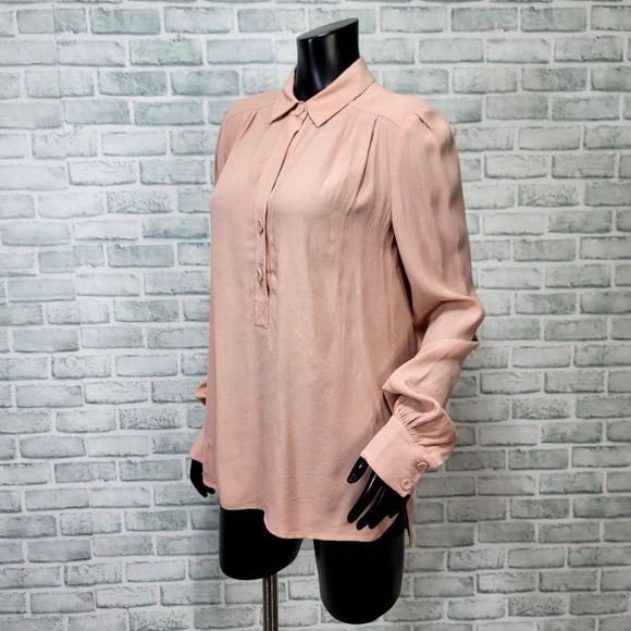 Diane Von Furstenberg Womens 8 Pale Pink Crepe Long Sleeve Collared Vneck Blouse - Picture 4 of 8